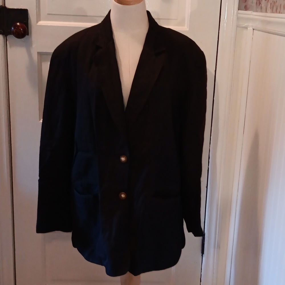 Vintage black 1990s Y2K blazer jacket 16 linen blend